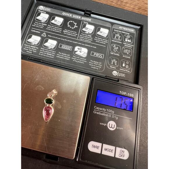 NEW Pink tourmaline and chrome diopside sterling silver pendant 1.75 grams - Picture 11 of 11